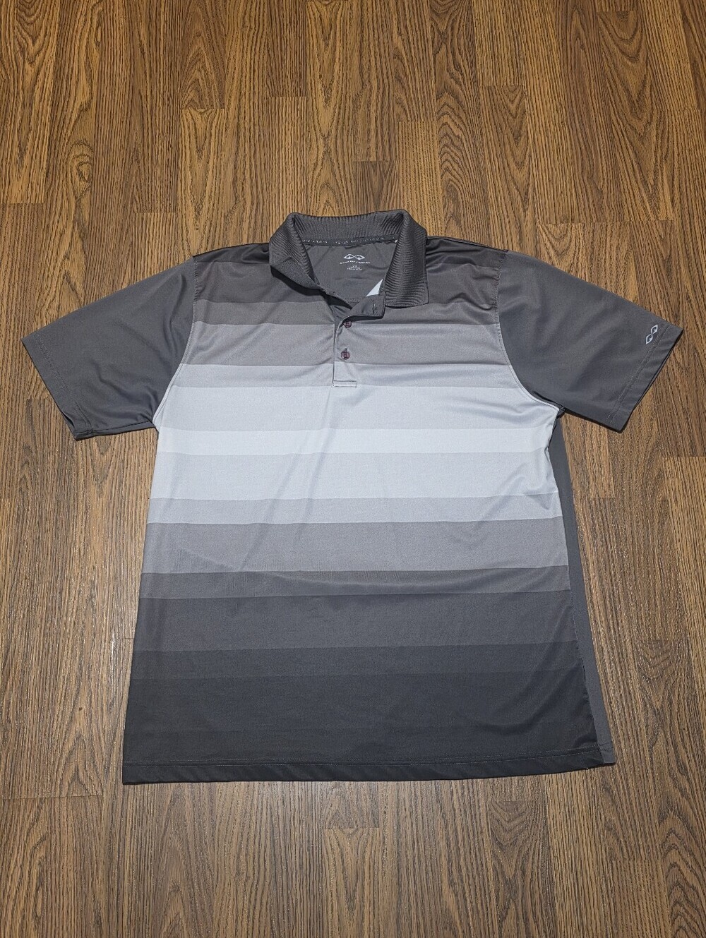 Snake Eyes Men's Performance Golf Polo Grey Gradient Stripe Athletic Shirt L C21